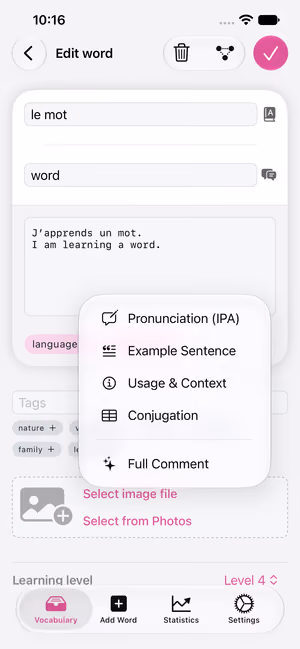 Capture d’écran de la fonction de commentaire par IA sur un iPhone.