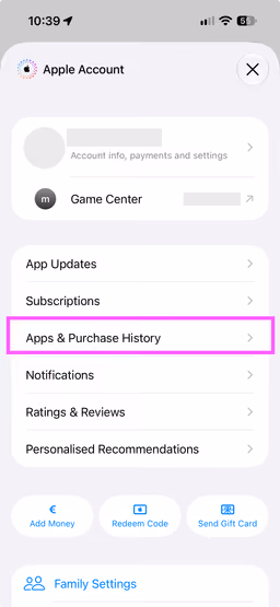 Capture d’écran de la page de profil de l’App Store sur iPhone avec la section Apps mise en évidence