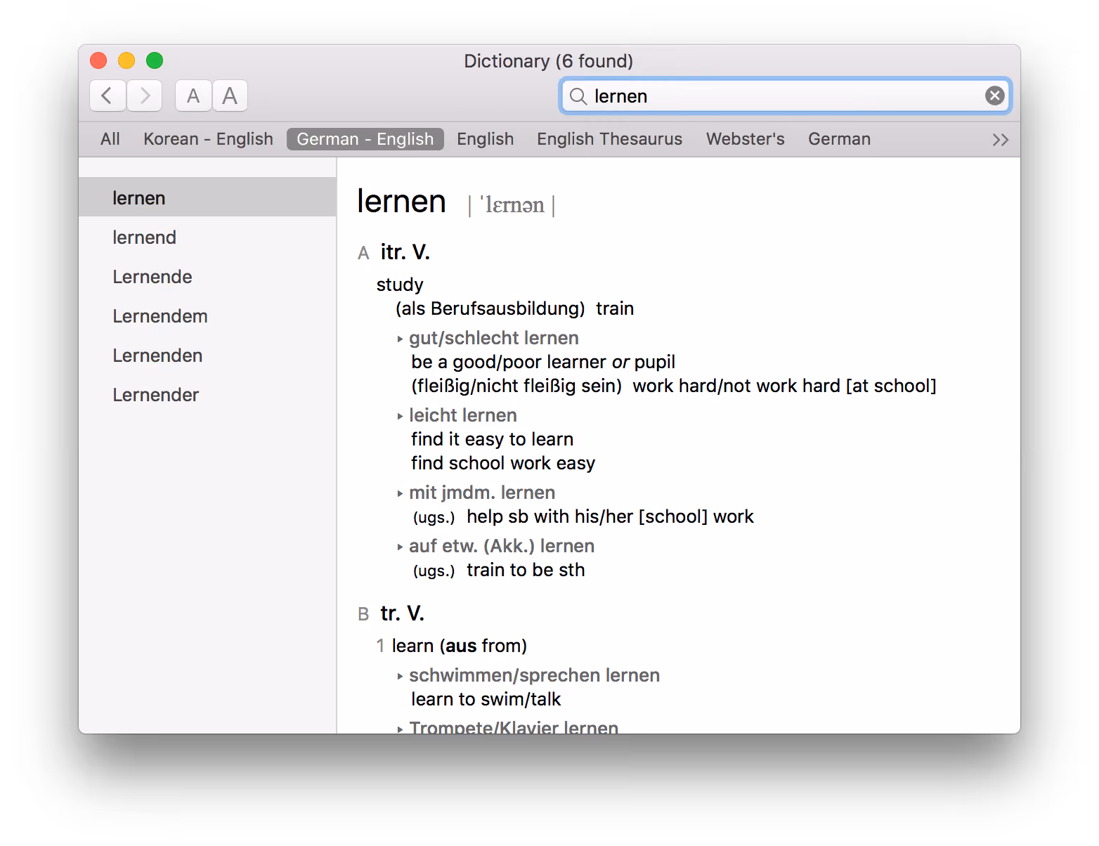 L’app Dictionnaire de macOS