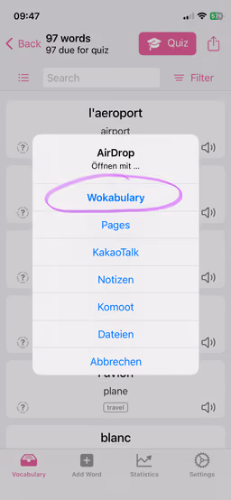 Screenshot of the AirDrop Open-with dialogue on iPhone