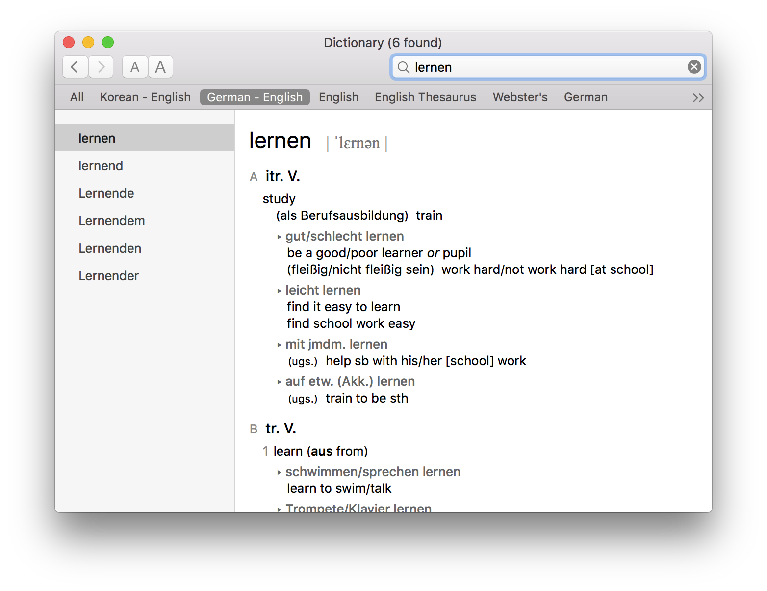 macOS Dictionary app