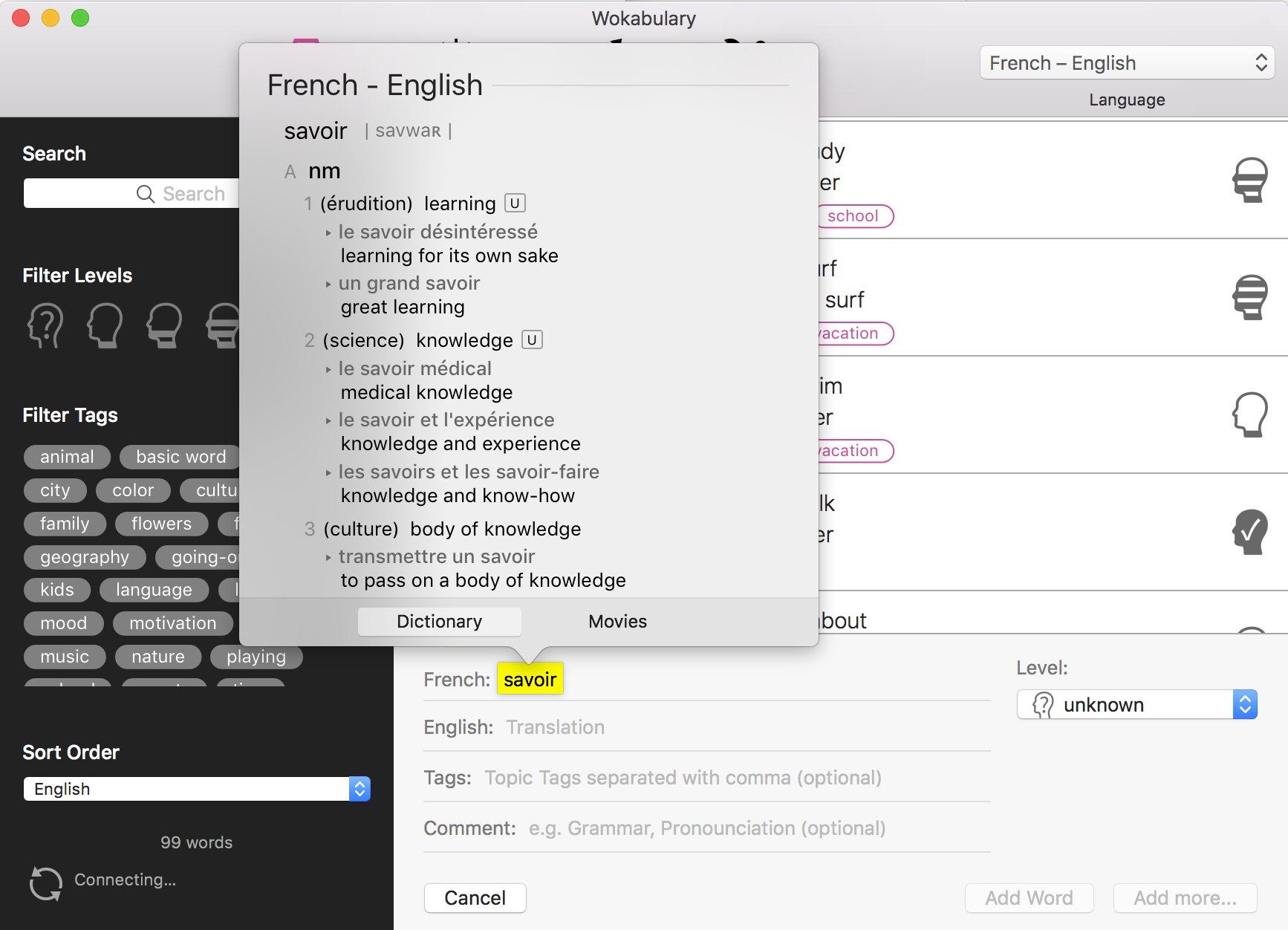 Look up words with force touch from Wokabulary on Mac