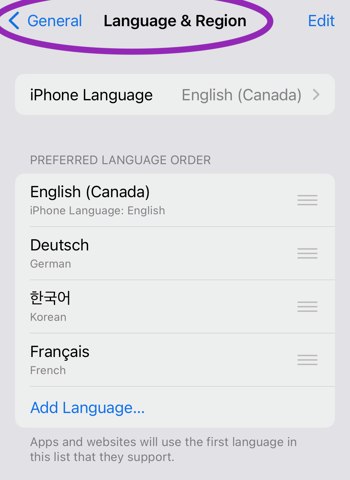 Preferred app languages on iOS