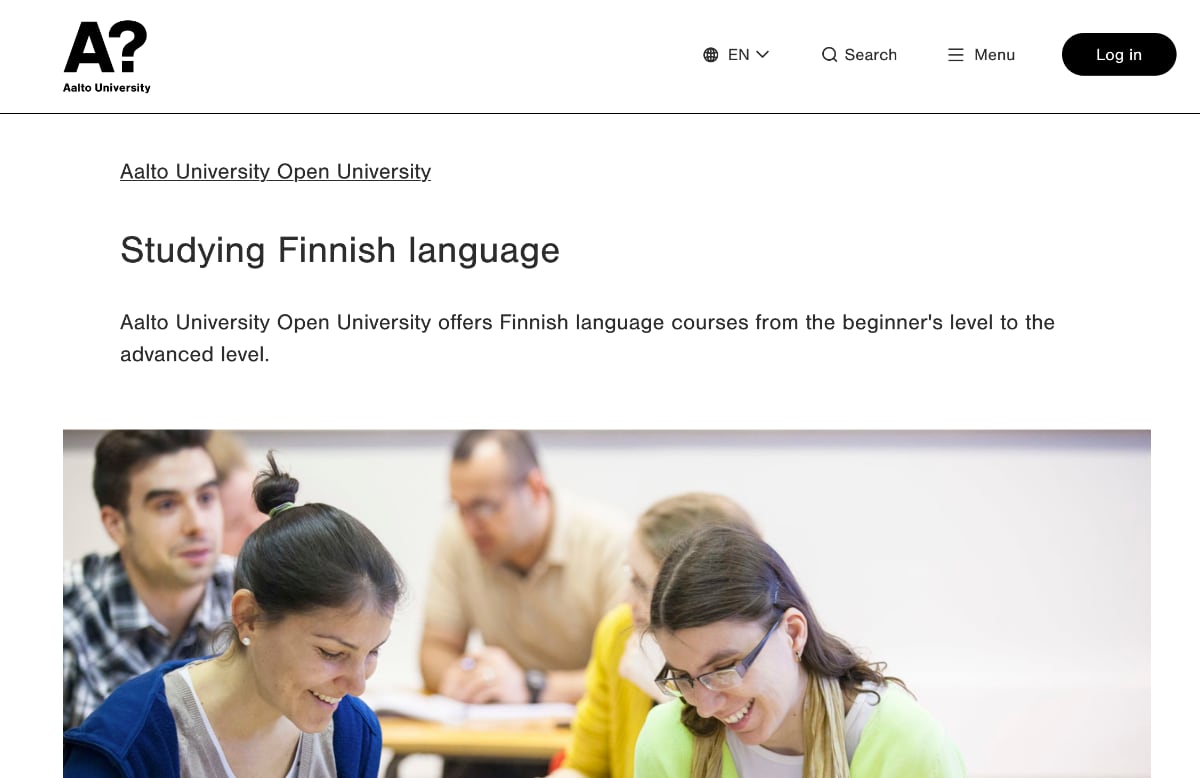 Screenshot of Aalto university course overview